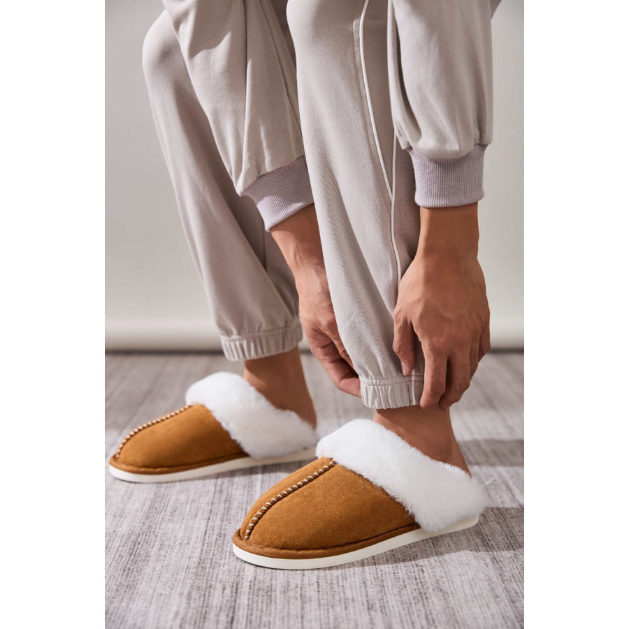 Faux Fur Round Toe Slippers Apparel and Accessories