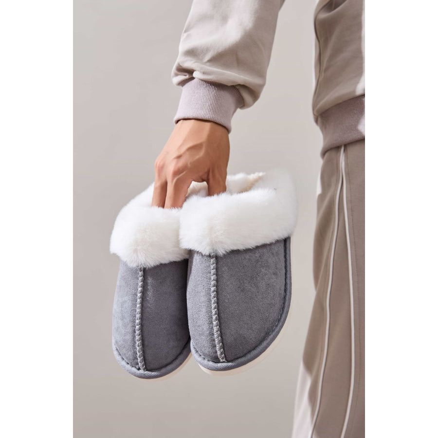 Faux Fur Round Toe Slippers Apparel and Accessories