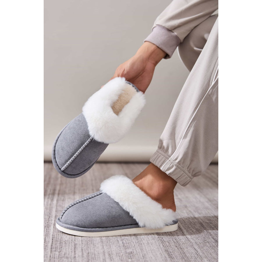 Faux Fur Round Toe Slippers Dark Gray / 36-37(US5-6) Apparel and Accessories