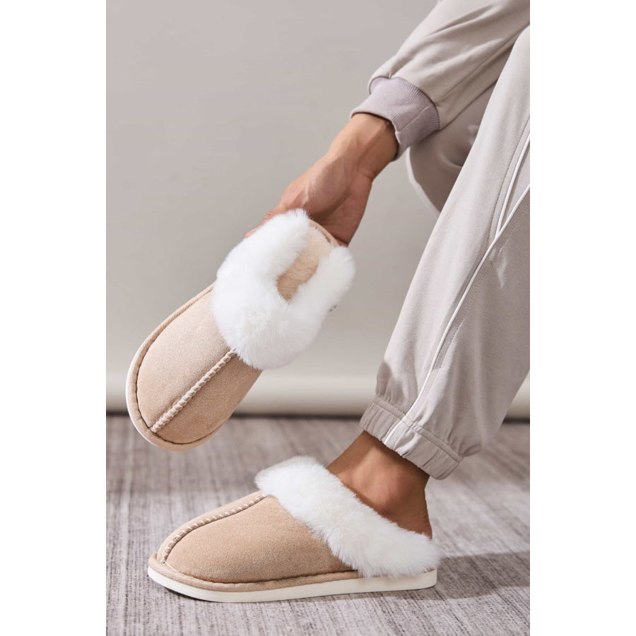 Faux Fur Round Toe Slippers Khaki / 36-37(US5-6) Apparel and Accessories