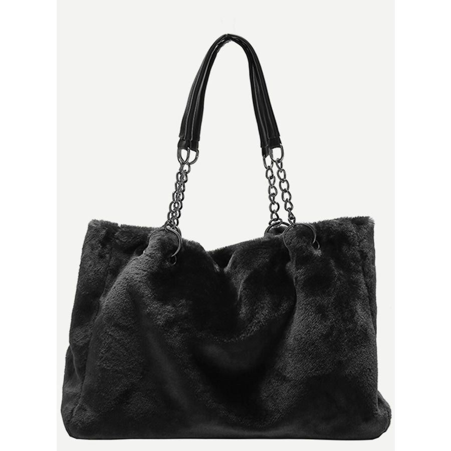 Faux Fur Solid Color Tote Bag Black / One Size Apparel and Accessories