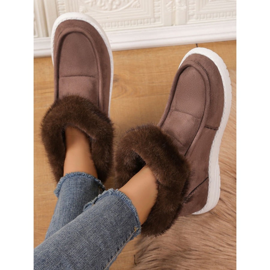 Faux Fur Suede Round Toe Sneakers Apparel and Accessories