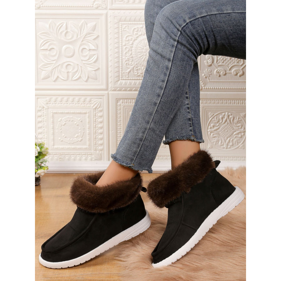 Faux Fur Suede Round Toe Sneakers Apparel and Accessories