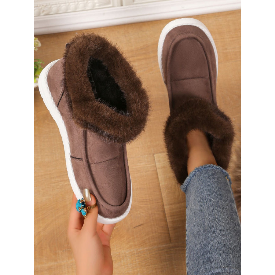 Faux Fur Suede Round Toe Sneakers Apparel and Accessories