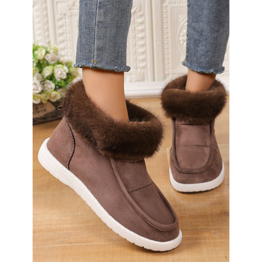 Faux Fur Suede Round Toe Sneakers Mocha / 36(US5) Apparel and Accessories