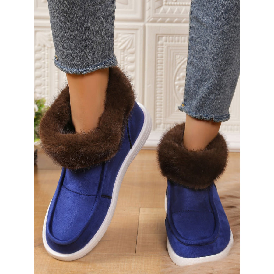 Faux Fur Suede Round Toe Sneakers Royal Blue / 36(US5) Apparel and Accessories