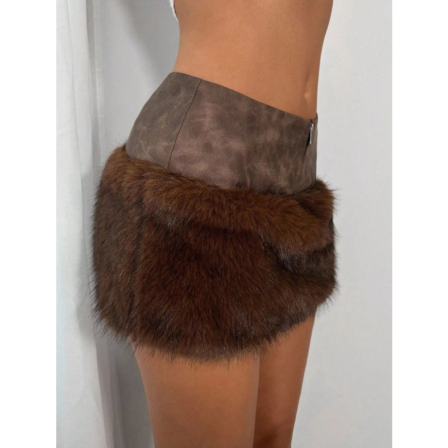 Faux Fur Trim Mini Skirt Apparel and Accessories