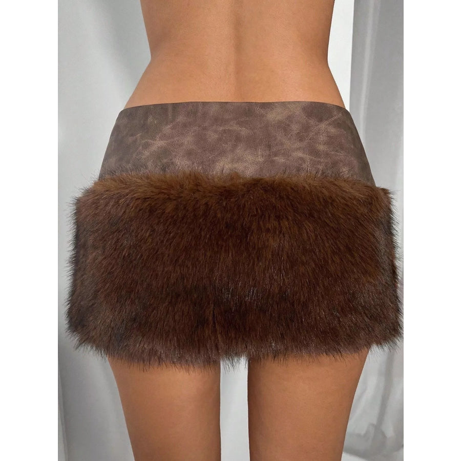 Faux Fur Trim Mini Skirt Apparel and Accessories