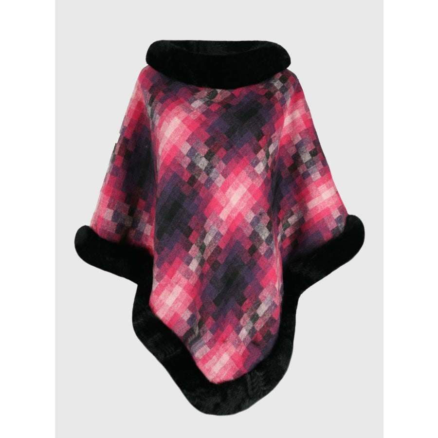 Faux Fur Trim Poncho Deep Rose / One Size