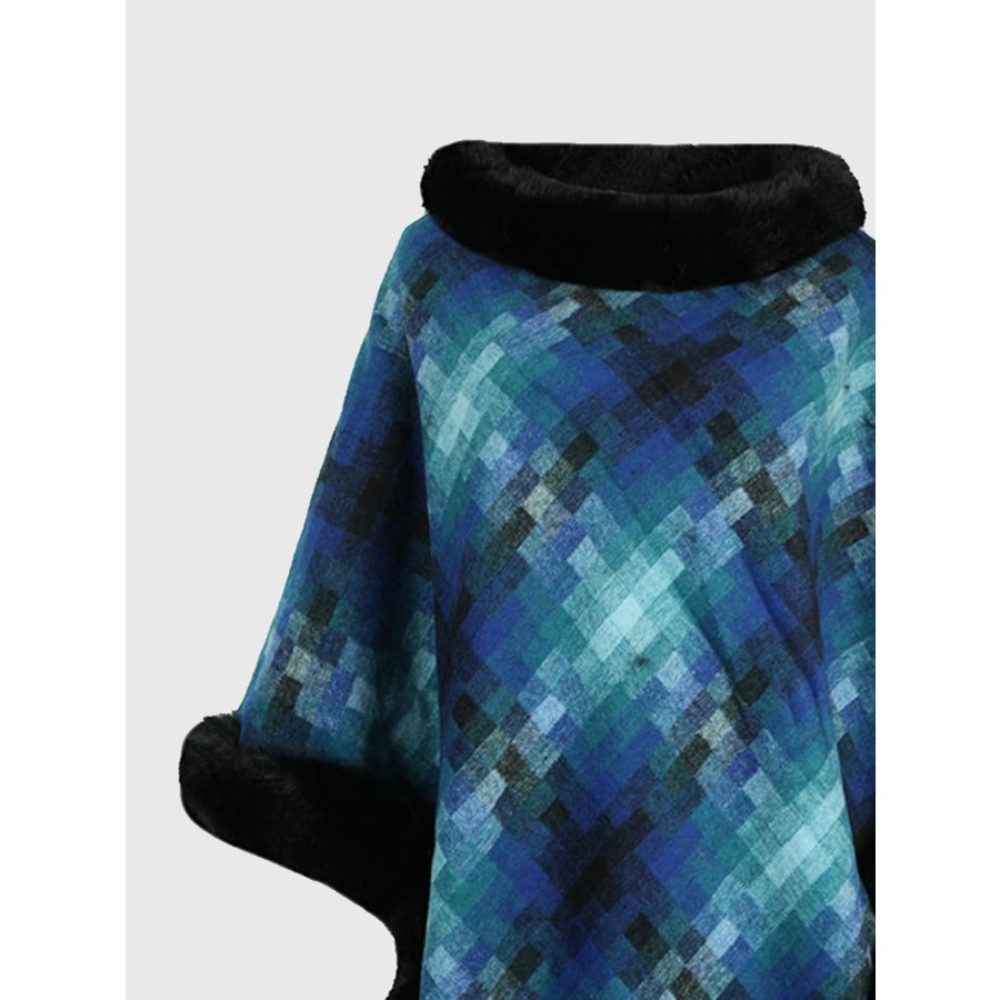 Faux Fur Trim Poncho