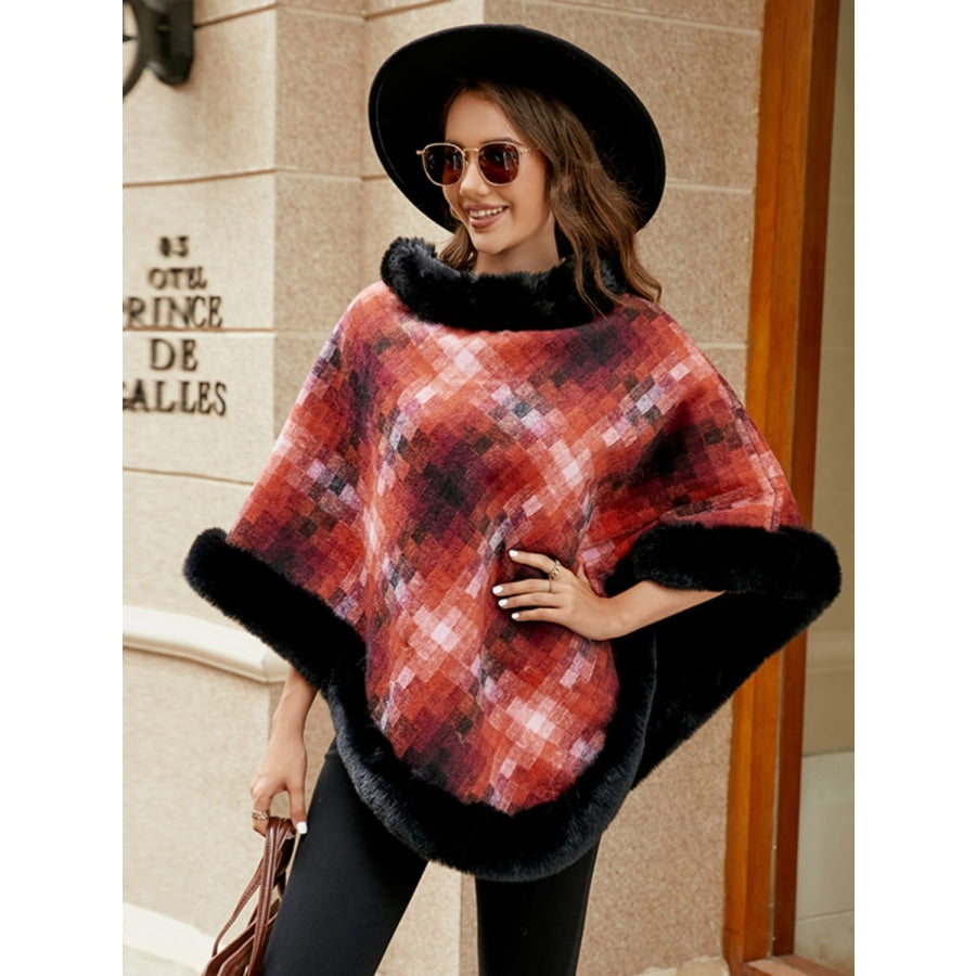 Faux Fur Trim Poncho