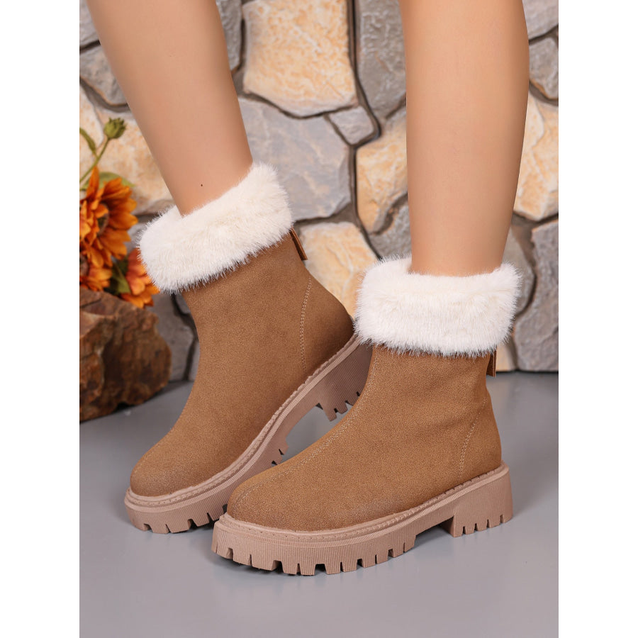 Faux Fur Trim Suede Platform Boots Camel / 35(US4) Apparel and Accessories