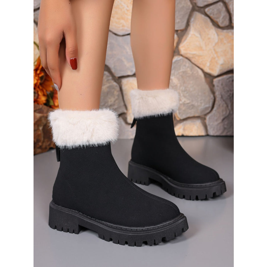 Faux Fur Trim Suede Platform Boots Apparel and Accessories