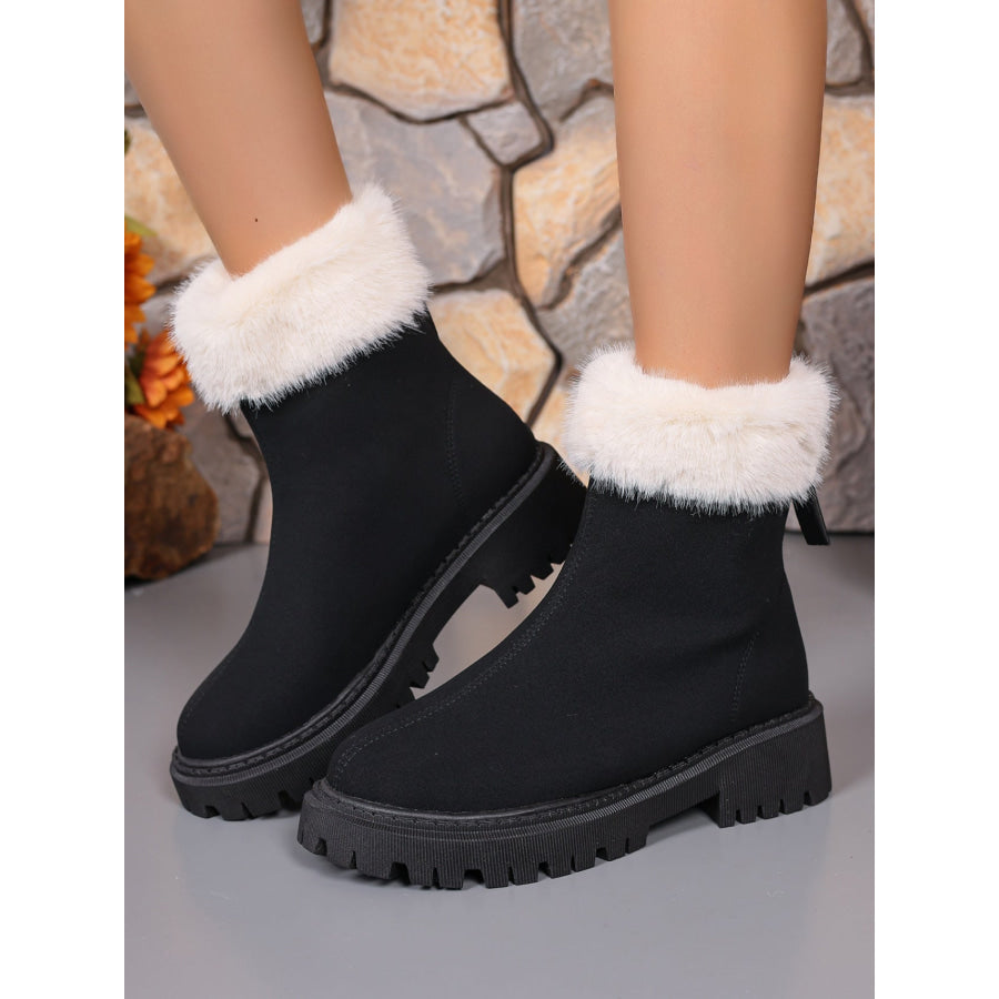 Faux Fur Trim Suede Platform Boots Apparel and Accessories