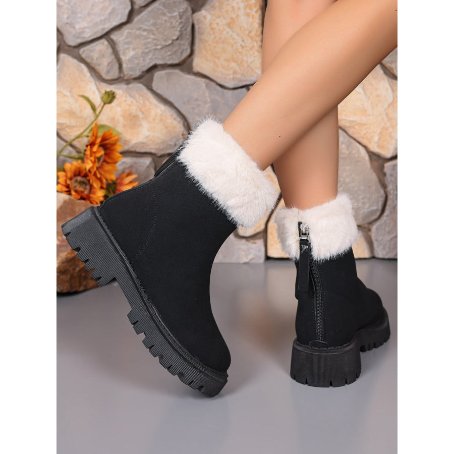 Faux Fur Trim Suede Platform Boots Black / 35(US4) Apparel and Accessories