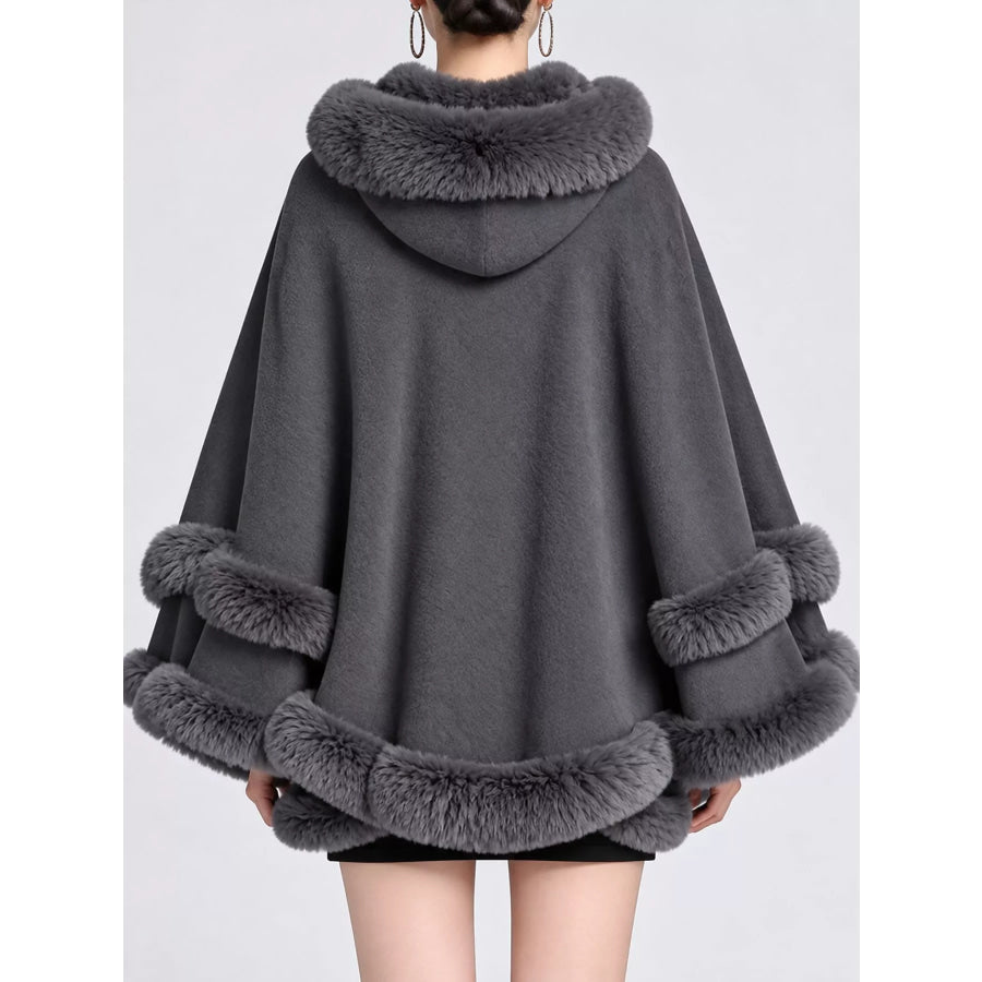 Faux Fur Trimmed Hooded Cape Apparel and Accessories