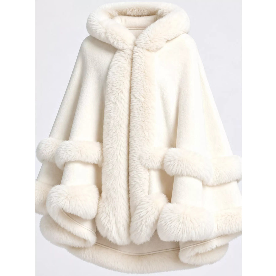 Faux Fur Trimmed Hooded Cape Apparel and Accessories