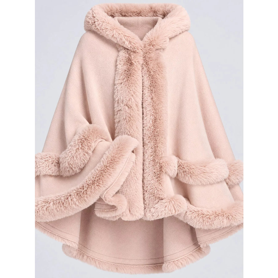 Faux Fur Trimmed Hooded Cape Apparel and Accessories