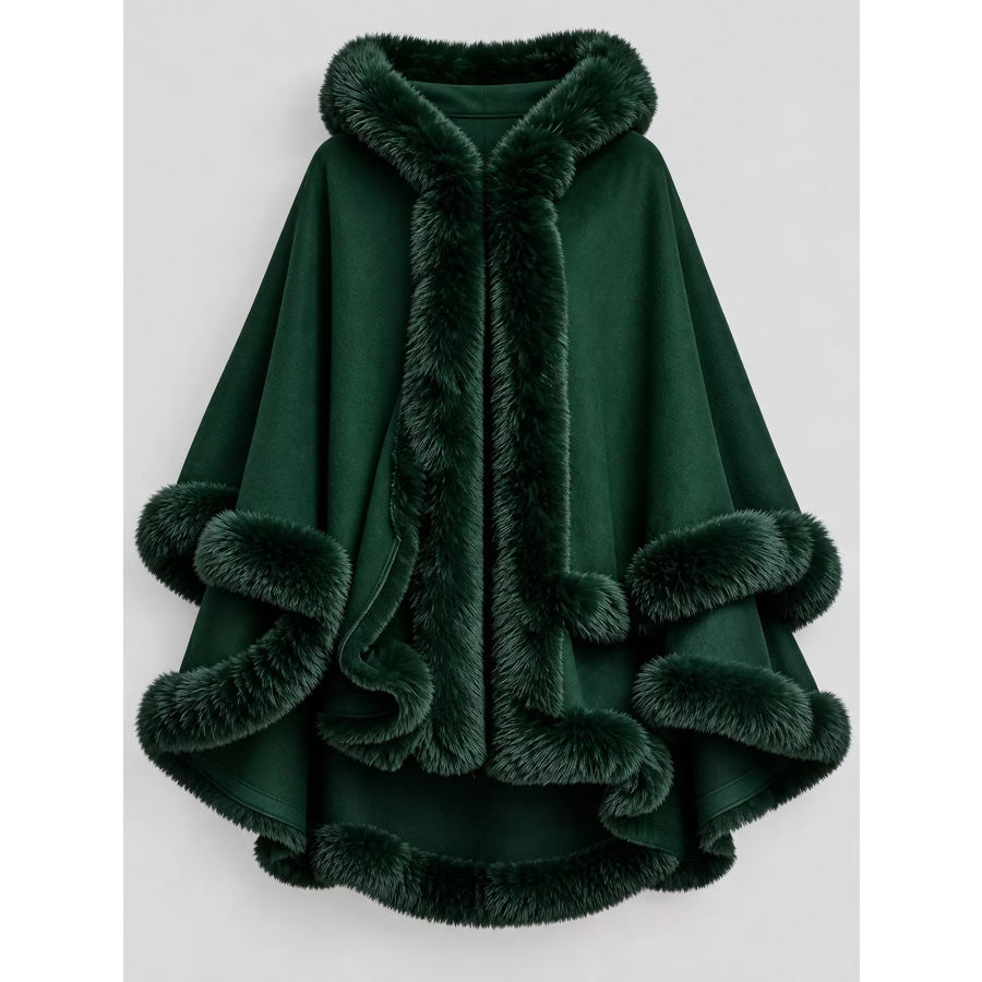 Faux Fur Trimmed Hooded Cape Apparel and Accessories