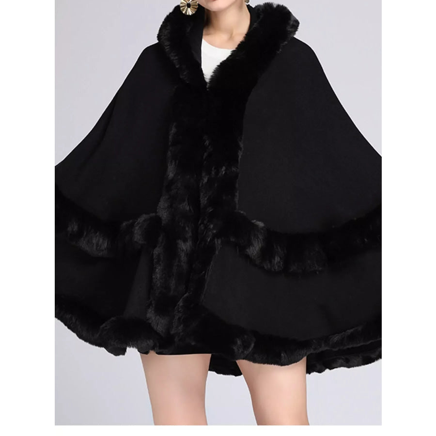 Faux Fur Trimmed Hooded Cape Apparel and Accessories
