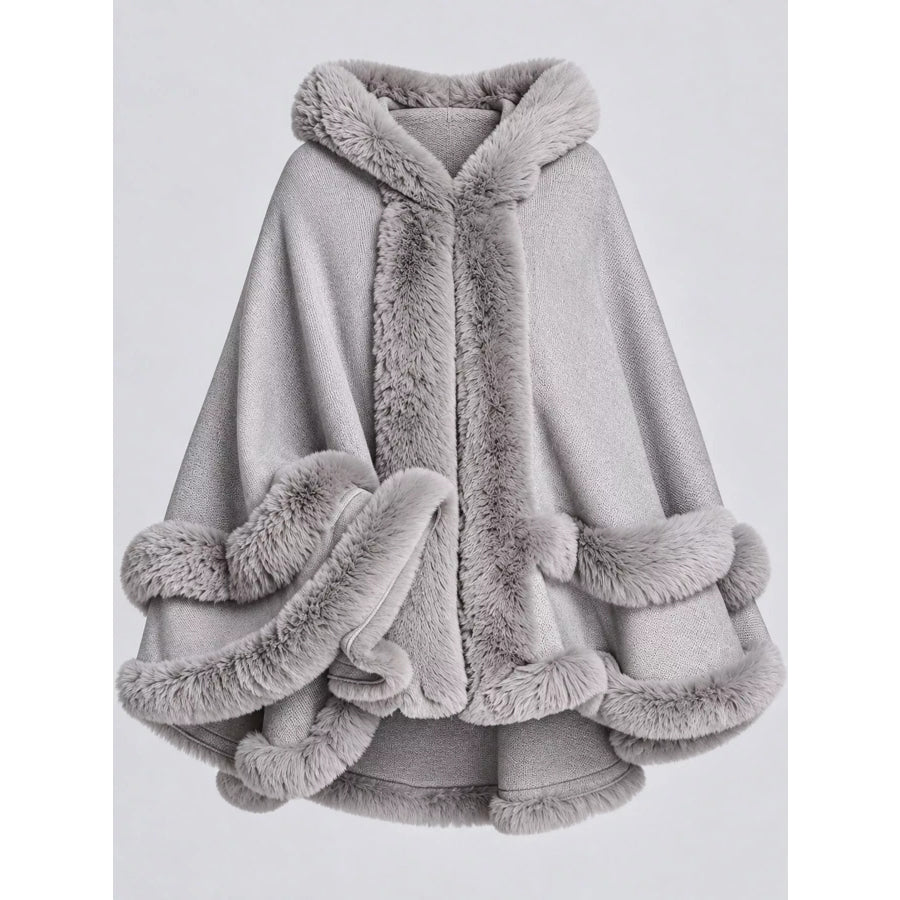 Faux Fur Trimmed Hooded Cape Apparel and Accessories