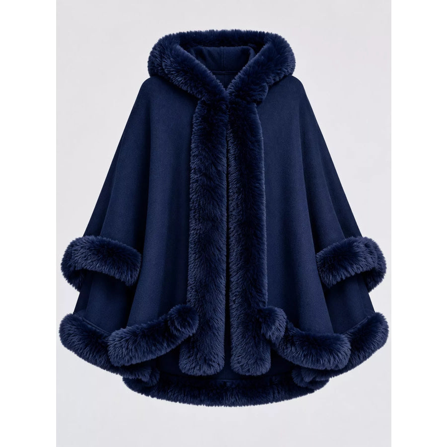 Faux Fur Trimmed Hooded Cape Apparel and Accessories