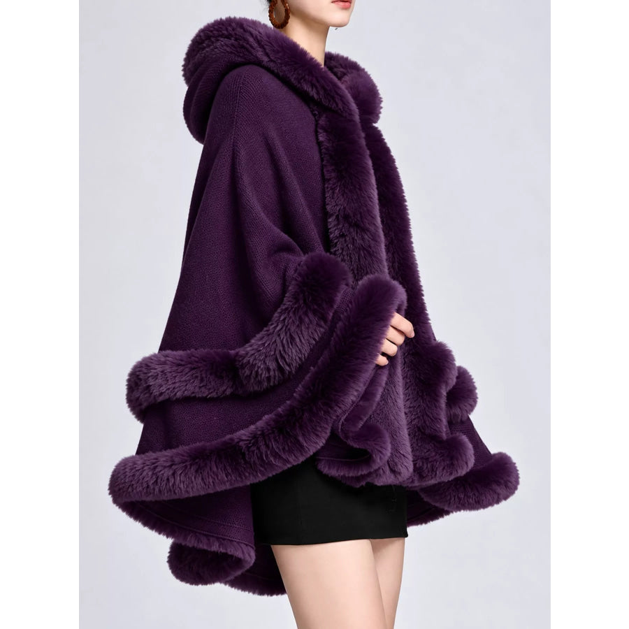 Faux Fur Trimmed Hooded Cape Apparel and Accessories