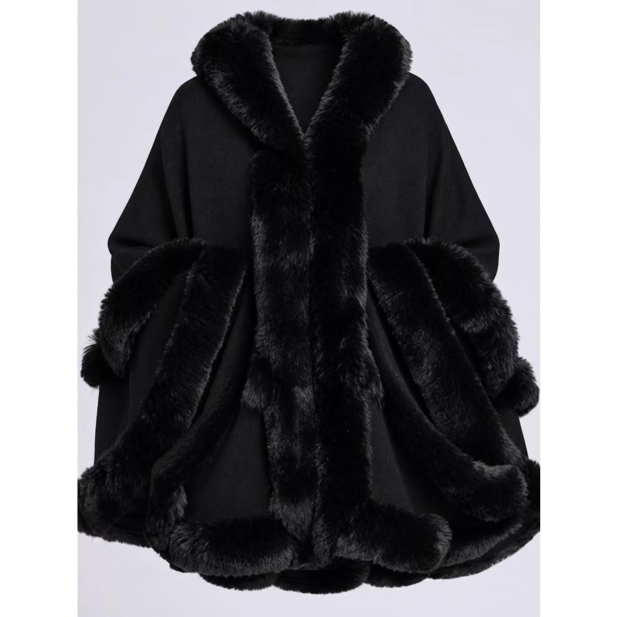 Faux Fur Trimmed Hooded Cape Apparel and Accessories