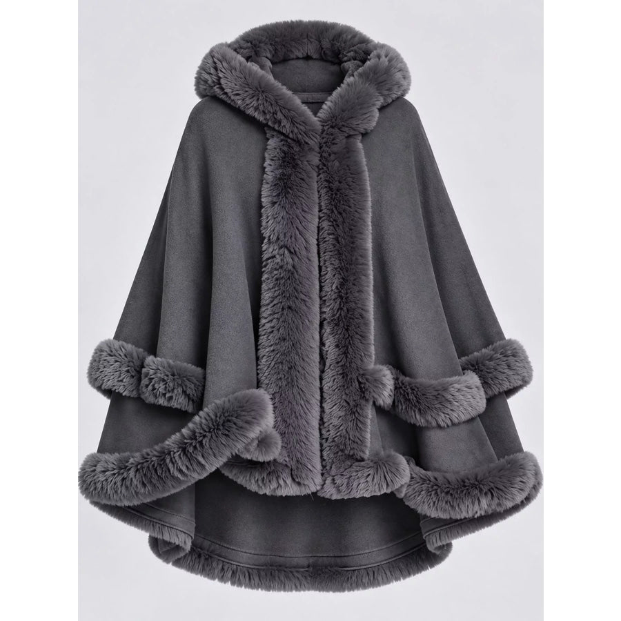 Faux Fur Trimmed Hooded Cape Apparel and Accessories