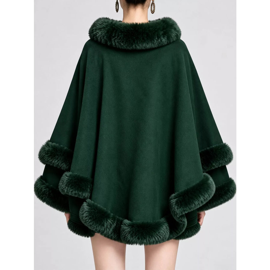 Faux Fur Trimmed Hooded Cape Apparel and Accessories