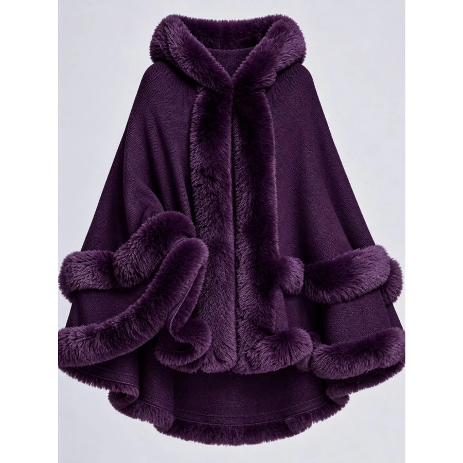 Faux Fur Trimmed Hooded Cape Apparel and Accessories
