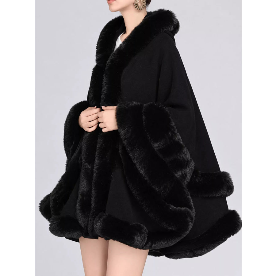 Faux Fur Trimmed Hooded Cape Apparel and Accessories