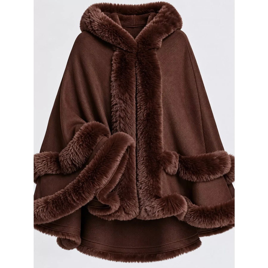 Faux Fur Trimmed Hooded Cape Apparel and Accessories