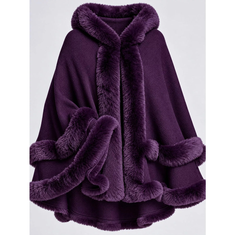 Faux Fur Trimmed Hooded Cape Apparel and Accessories
