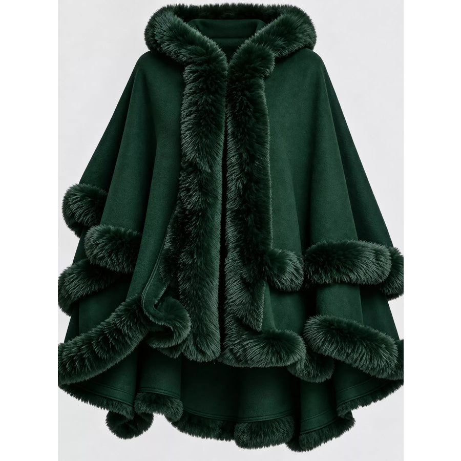 Faux Fur Trimmed Hooded Cape Apparel and Accessories