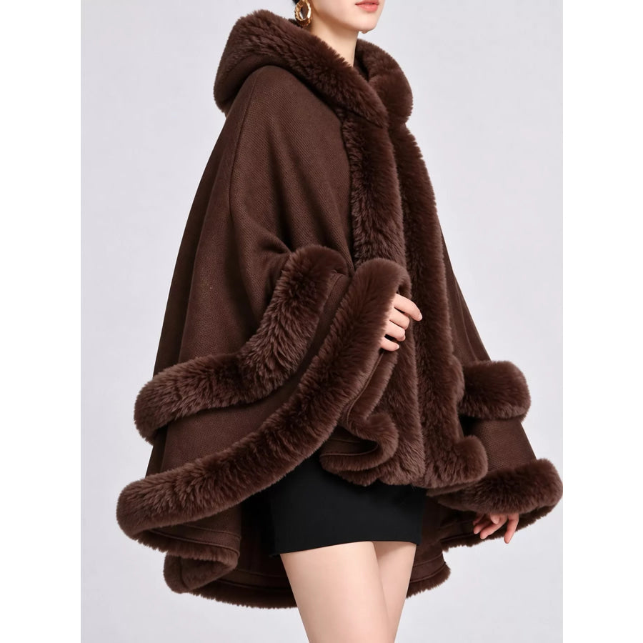 Faux Fur Trimmed Hooded Cape Apparel and Accessories