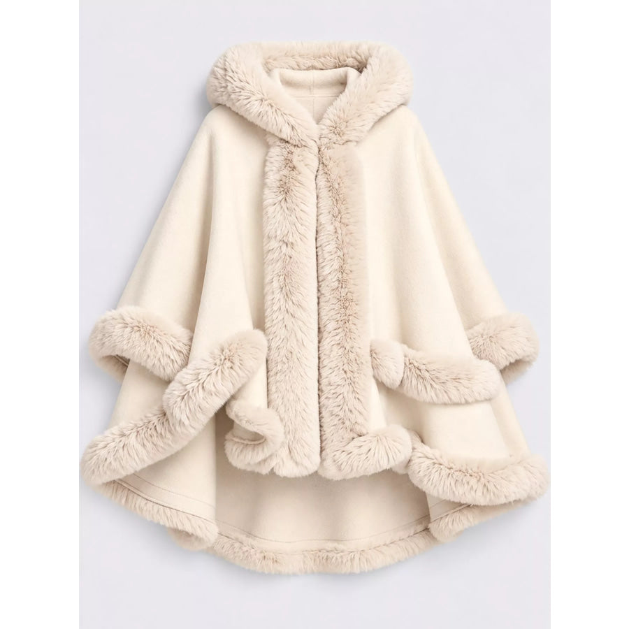 Faux Fur Trimmed Hooded Cape Apparel and Accessories