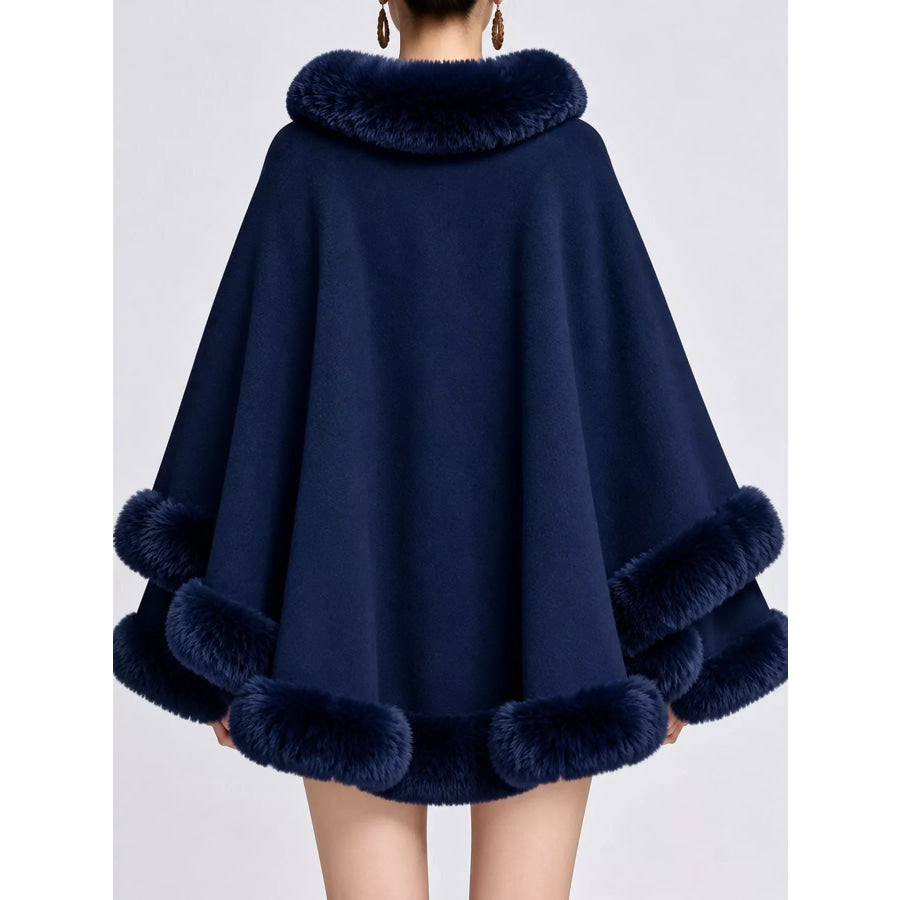 Faux Fur Trimmed Hooded Cape Apparel and Accessories