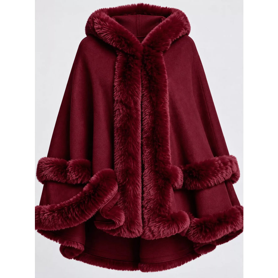 Faux Fur Trimmed Hooded Cape Apparel and Accessories