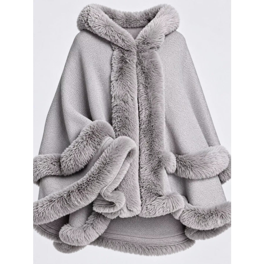 Faux Fur Trimmed Hooded Cape Apparel and Accessories