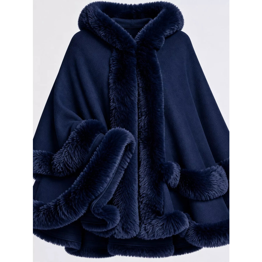 Faux Fur Trimmed Hooded Cape Apparel and Accessories