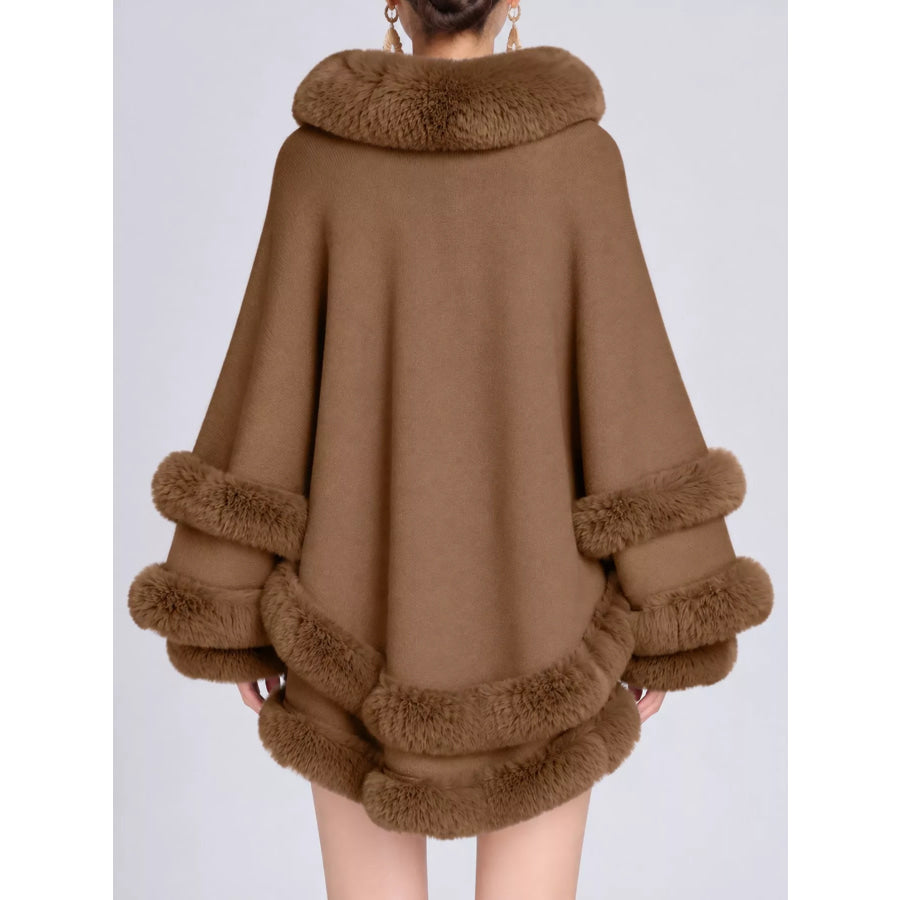Faux Fur Trimmed Hooded Cape Apparel and Accessories