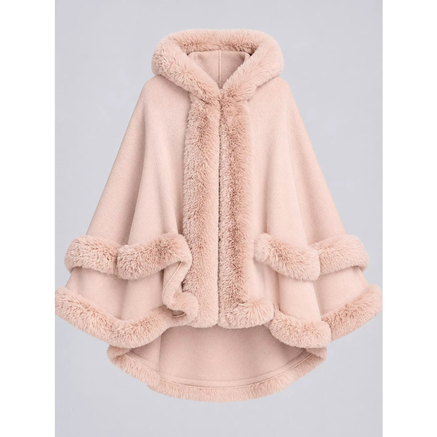 Faux Fur Trimmed Hooded Cape Apparel and Accessories