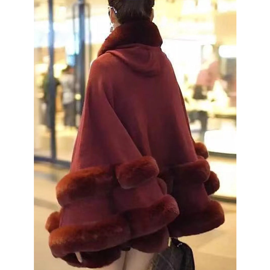 Faux Fur Trimmed Hooded Cape Apparel and Accessories