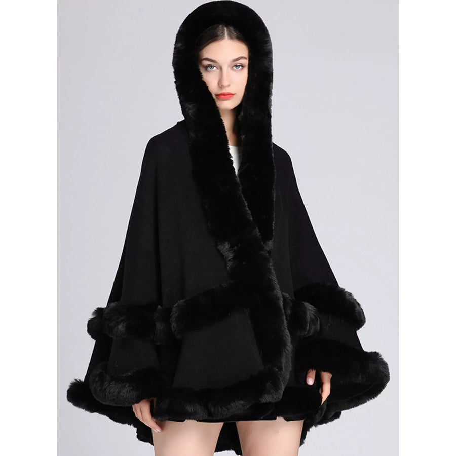 Faux Fur Trimmed Hooded Cape Apparel and Accessories