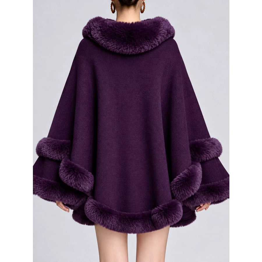 Faux Fur Trimmed Hooded Cape Apparel and Accessories