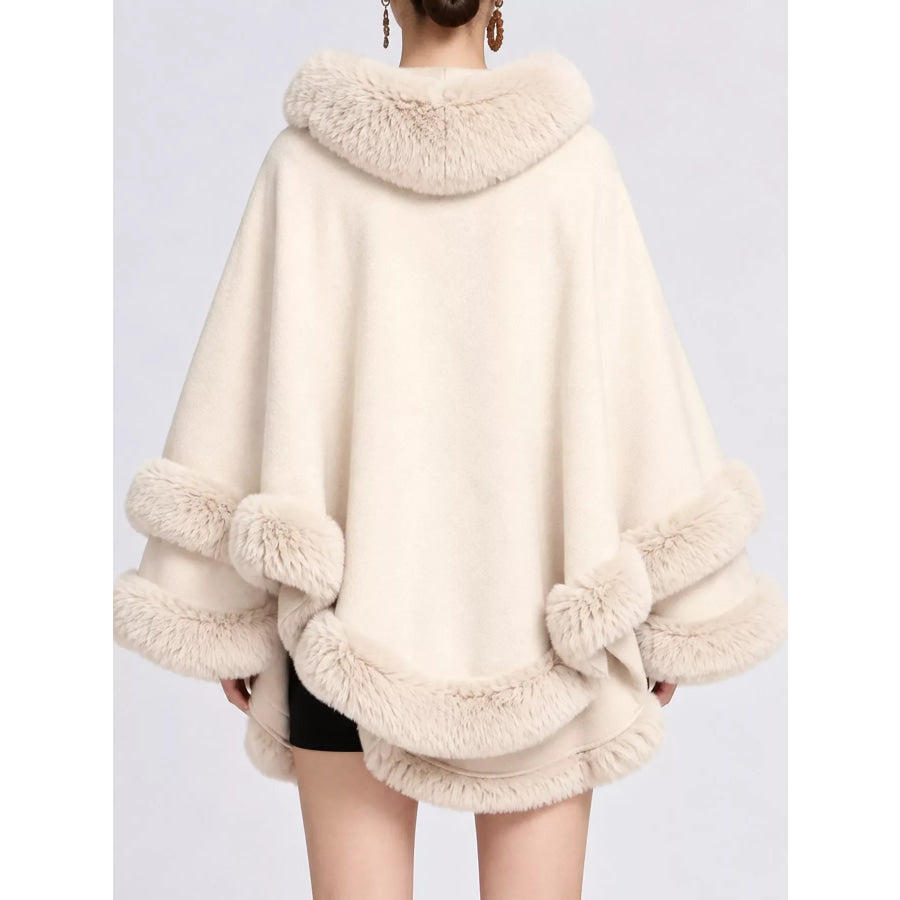 Faux Fur Trimmed Hooded Cape Apparel and Accessories