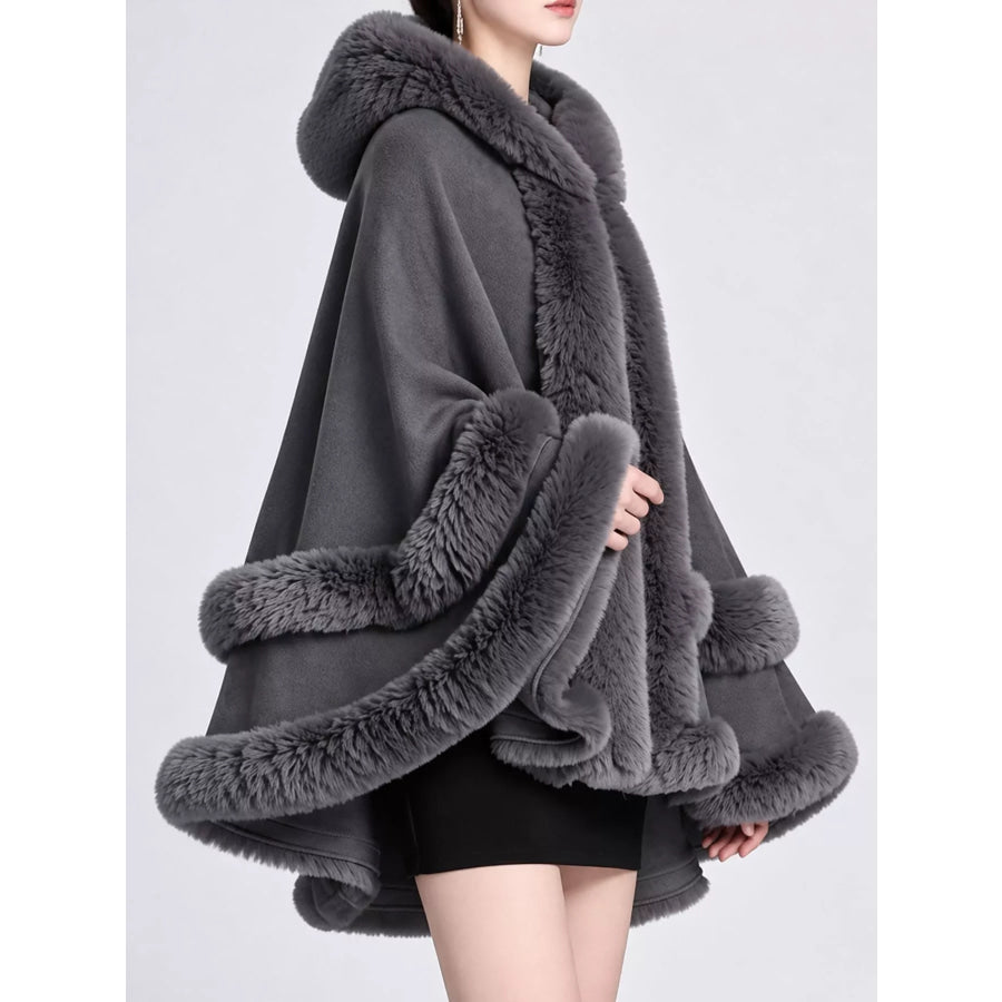Faux Fur Trimmed Hooded Cape Apparel and Accessories