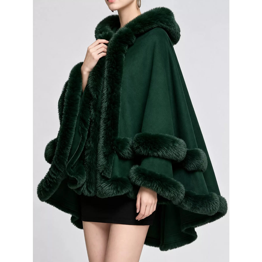 Faux Fur Trimmed Hooded Cape Apparel and Accessories