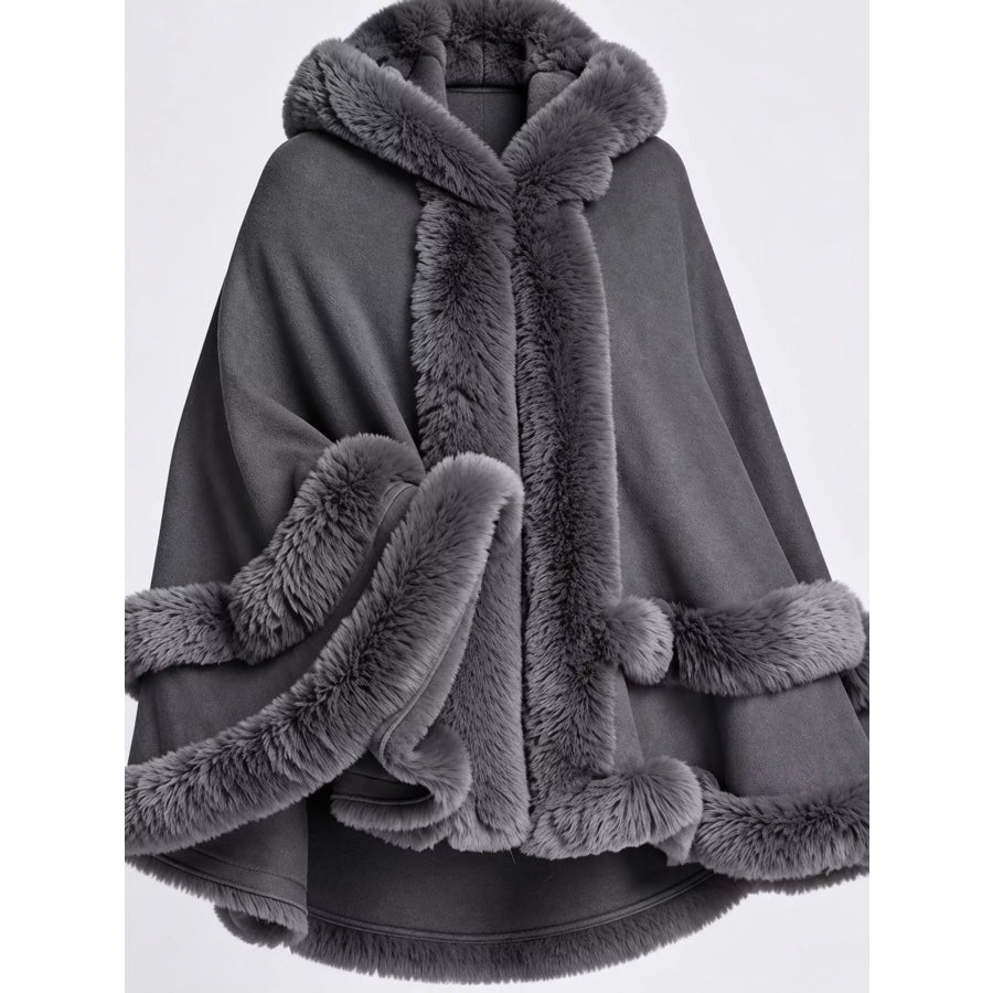 Faux Fur Trimmed Hooded Cape Apparel and Accessories